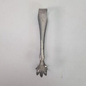 ANTIQUE HAMMERED STAINLESS CHICKEN CLAW ICE SUGAR CUBE TONGS 6.5 Inch Vintage
